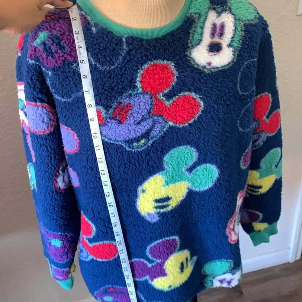 Disney Parks Mickey Mouse Sherpa Fleece Sweater US Size large Multicolor Faces - Picture 8 of 13
